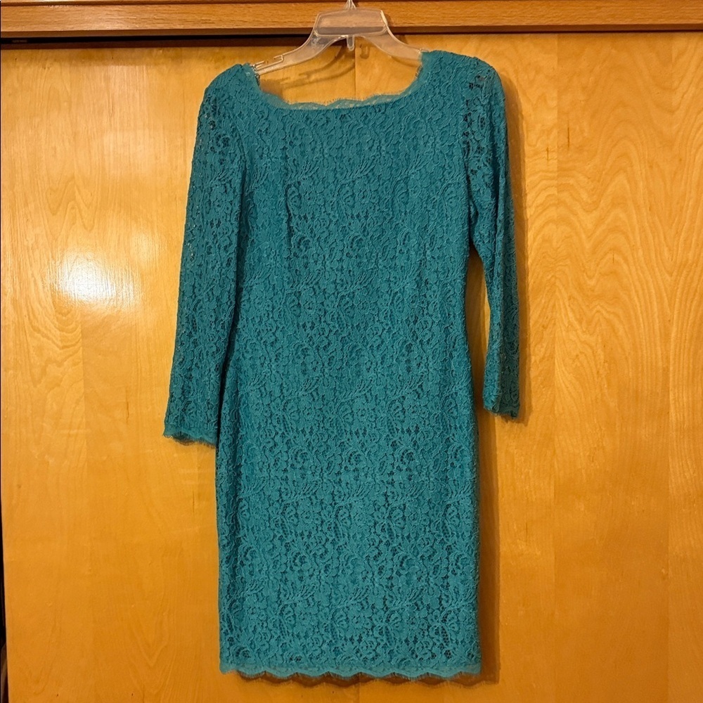 Adrianna Papell Teal Lace Long Sleeve Dress